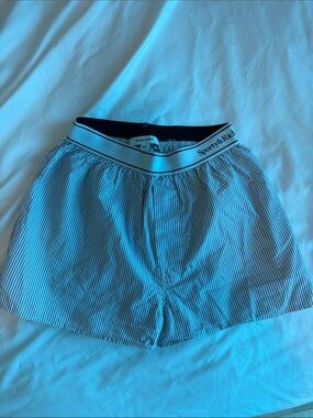 Sporty & Rich Navy and White Pinstripe Shorts